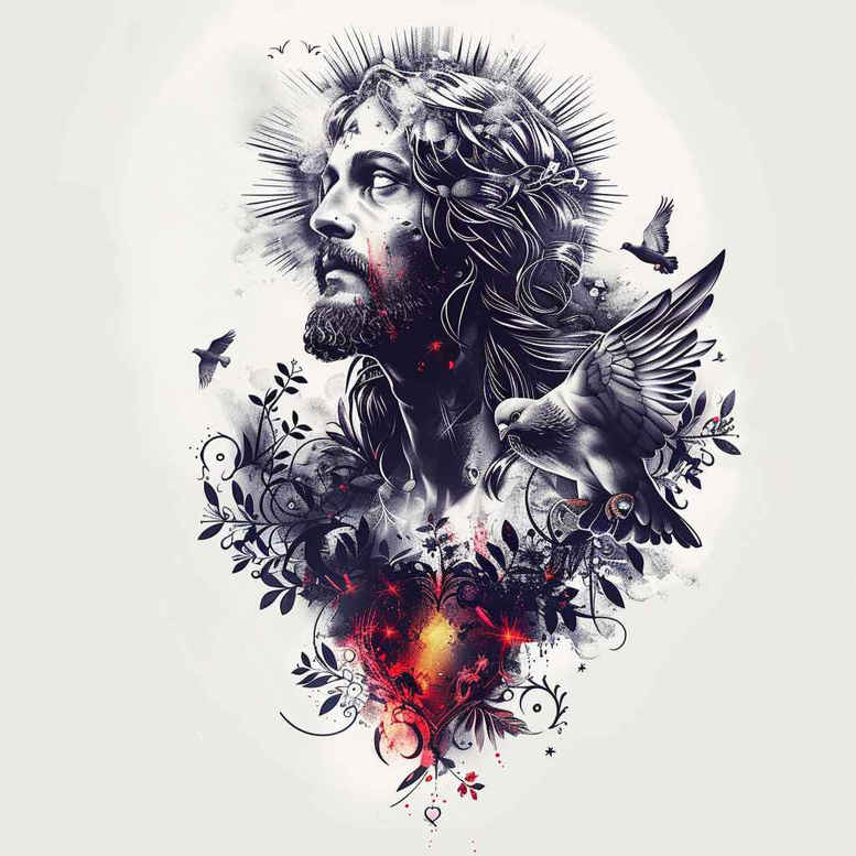 jesus – tattoo design ideas free ai generated – natural-blush – for-knee – Gallery: jesus-inkby-ai