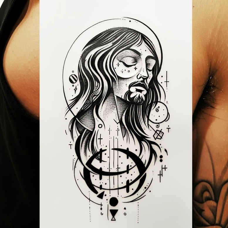 jesus – tattoo design ideas free ai generated – soft-highlights – for-neck – Gallery: jesus-inkby-ai