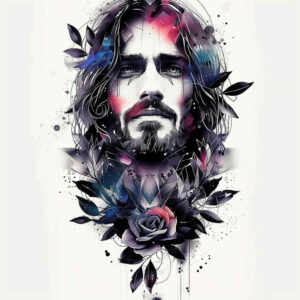 jesus – tattoo design ideas free ai generated – true-rendering – for-scapula – Gallery: jesus-inkby-ai