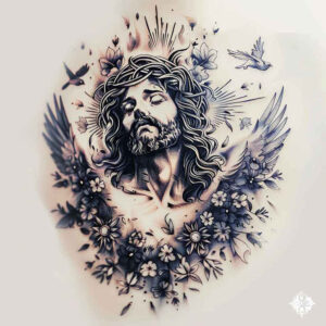 jesus-light-tattoo – tattoo design ideas free ai generated – natural-tones – for-shoulder – Gallery: jesus-inkby-ai
