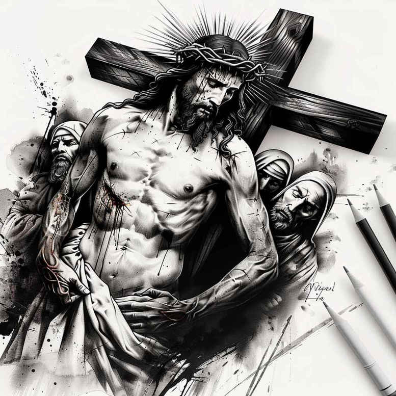 jesus-mercy-tattoo – tattoo design ideas free ai generated – moist-gloss – for-back – Gallery: jesus-inkby-ai