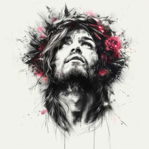jesus-mystic-tattoo – tattoo design ideas free ai generated – contrast-play – for-knee – Gallery: jesus-inkby-ai