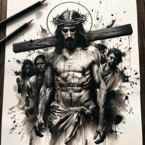 jesus-mystic-tattoo – tattoo design ideas free ai generated – photographic-quality – for-inner-arm – Gallery: jesus-inkby-ai