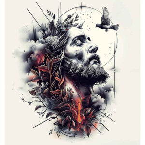 jesus-mystic-tattoo – tattoo design ideas free ai generated – skin-texture – for-back-of-neck – Gallery: jesus-inkby-ai