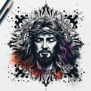 jesus-mystic-tattoo – tattoo design ideas free ai generated – tattoo-reflection – for-neck – Gallery: jesus-inkby-ai
