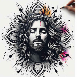 jesus-mystic-tattoo – tattoo design ideas free ai generated – textured-skin – for-full-back – Gallery: jesus-inkby-ai