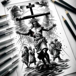 jesus-on-the-cross – tattoo design ideas free ai generated – blended-gradients – for-wrist-side – Gallery: jesus-inkby-ai
