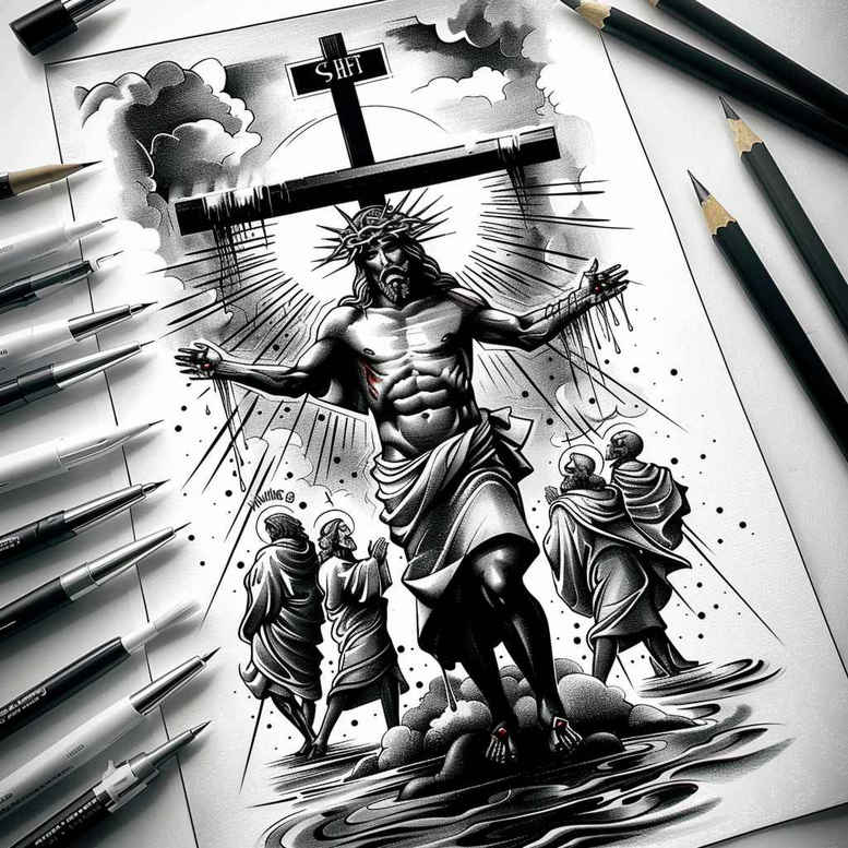 jesus-on-the-cross – tattoo design ideas free ai generated – blended-gradients – for-wrist-side – Gallery: jesus-inkby-ai