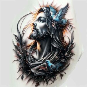 jesus-peace-symbol – tattoo design ideas free ai generated – realism-tattoo – for-lower-arm – Gallery: jesus-inkby-ai