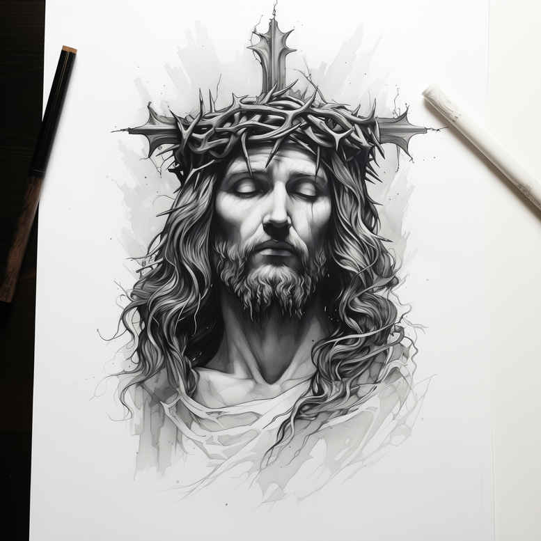 jesus-peace-tattoo – tattoo design ideas free ai generated – dynamic-shadows – for-knee – Gallery: jesus-inkby-ai
