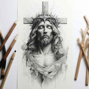 jesus-peace-tattoo – tattoo design ideas free ai generated – optical-illusion – for-upper-thigh – Gallery: jesus-inkby-ai