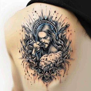 jesus-power-tattoo – tattoo design ideas free ai generated – realism-tattoo – for-elbow – Gallery: jesus-inkby-ai