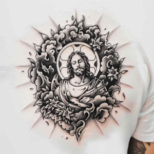 jesus-prayer-tattoo – tattoo design ideas free ai generated – realistic – for-nape – Gallery: jesus-inkby-ai