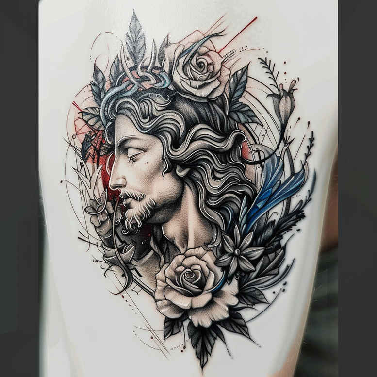 jesus-prayer-tattoo – tattoo design ideas free ai generated – sharp-focus – for-stomach – Gallery: jesus-inkby-ai