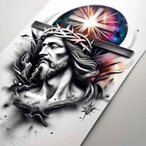 jesus-redeemer-tattoo – tattoo design ideas free ai generated – balanced-light – for-upper-shoulder – Gallery: jesus-inkby-ai