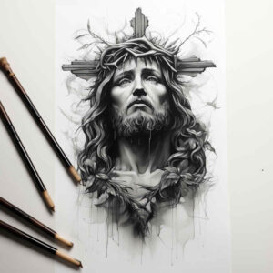 jesus-religious-tattoo – tattoo design ideas free ai generated – form-fidelity – for-chest – Gallery: jesus-inkby-ai
