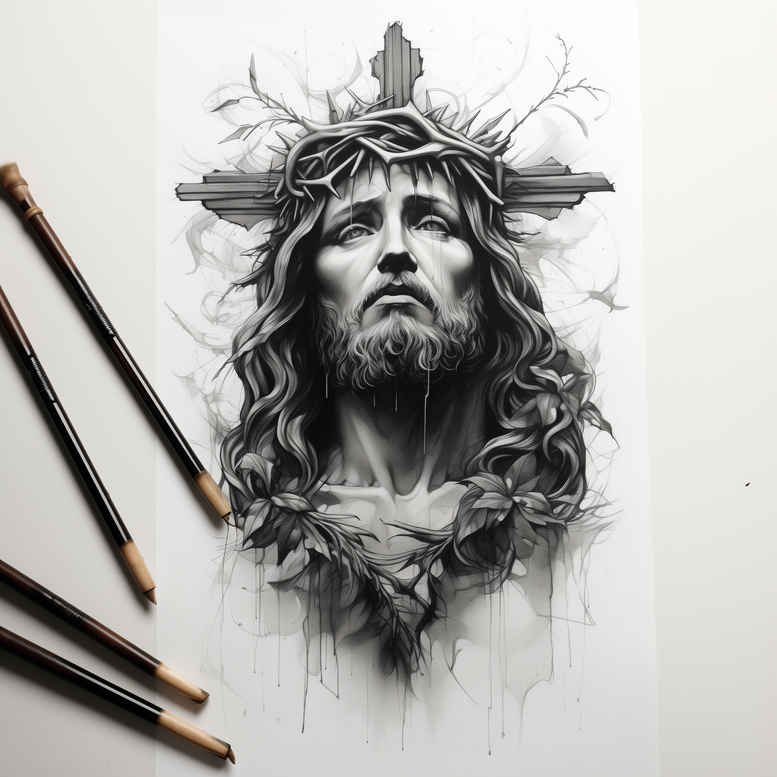 jesus-religious-tattoo – tattoo design ideas free ai generated – form-fidelity – for-chest – Gallery: jesus-inkby-ai