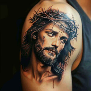 jesus-religious-tattoo – tattoo design ideas free ai generated – photo-accuracy – for-lower-arm – Gallery: jesus-inkby-ai
