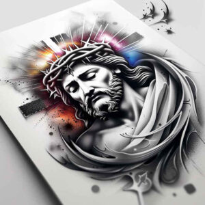 jesus-religious-tattoo – tattoo design ideas free ai generated – subtle-saturation – for-calf – Gallery: jesus-inkby-ai