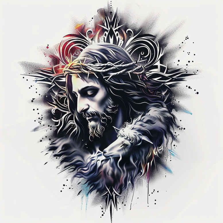 jesus-sacred-art-tattoo – tattoo design ideas free ai generated – anatomical-accuracy – for-scapula – Gallery: jesus-inkby-ai
