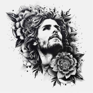 jesus-sacred-tattoo – tattoo design ideas free ai generated – rich-blacks – for-stomach – Gallery: jesus-inkby-ai