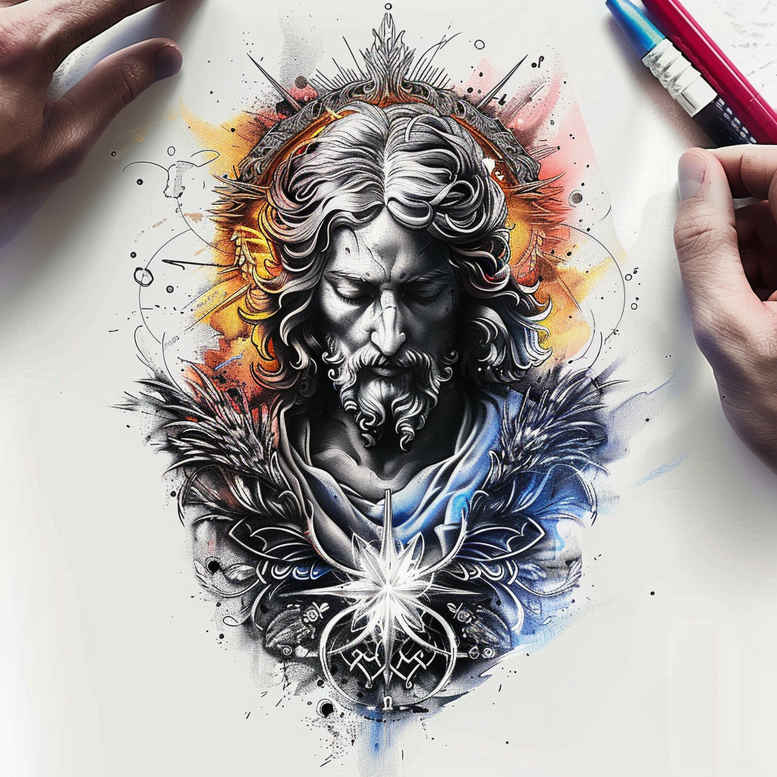 jesus-salvation-tattoo – tattoo design ideas free ai generated – smooth-gradients – for-shoulder-blade – Gallery: jesus-inkby-ai