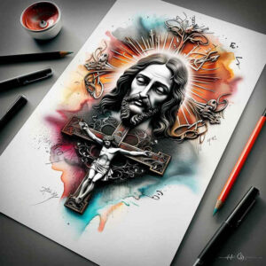 jesus-savior-tattoo – tattoo design ideas free ai generated – smooth-blackwork – for-stomach – Gallery: jesus-inkby-ai