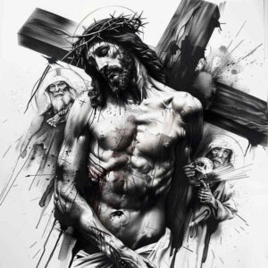 jesus-spirit-tattoo – tattoo design ideas free ai generated – contour-shading – for-ribs – Gallery: jesus-inkby-ai