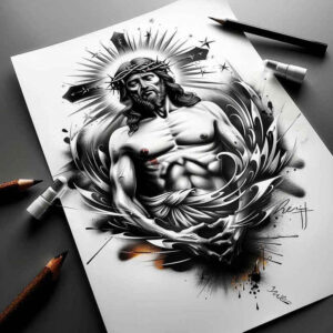 jesus-spirit-tattoo – tattoo design ideas free ai generated – high-definition – for-toe – Gallery: jesus-inkby-ai