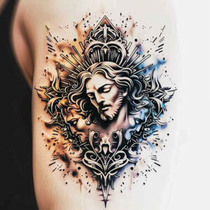 jesus-spirit-tattoo – tattoo design ideas free ai generated – subtle-gradients – for-neck – Gallery: jesus-inkby-ai