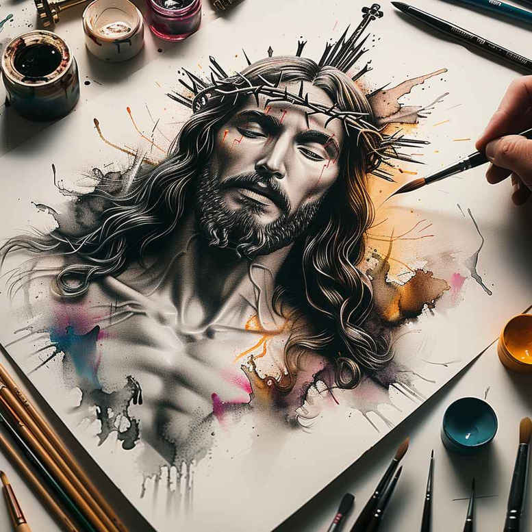 jesus-spiritual-power-tattoo – tattoo design ideas free ai generated – natural-blush – for-spine – Gallery: jesus-inkby-ai
