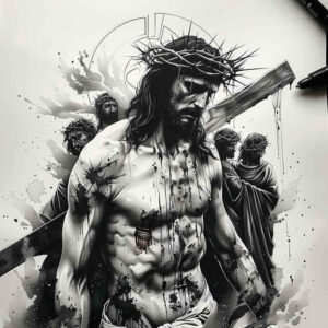 jesus-spiritual-strength-tattoo – tattoo design ideas free ai generated – subtle-saturation – for-shoulder – Gallery: jesus-inkby-ai