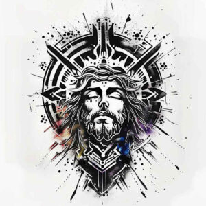 jesus-supernatural-tattoo – tattoo design ideas free ai generated – depth-of-field – for-back-shoulder – Gallery: jesus-inkby-ai