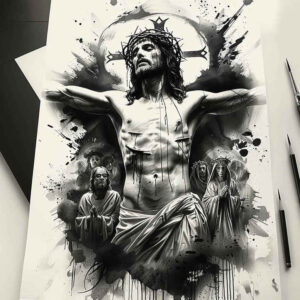 jesus-supernatural-tattoo – tattoo design ideas free ai generated – emotional-realism – for-back – Gallery: jesus-inkby-ai