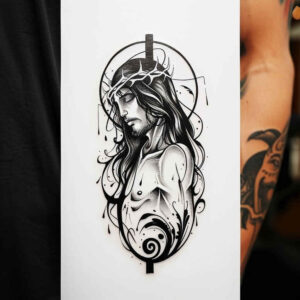jesus-supernatural-tattoo – tattoo design ideas free ai generated – illustrative-style – for-ribs – Gallery: jesus-inkby-ai