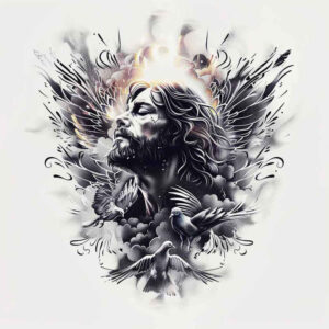 jesus-supernatural-tattoo – tattoo design ideas free ai generated – precise-gradient – for-full-back – Gallery: jesus-inkby-ai