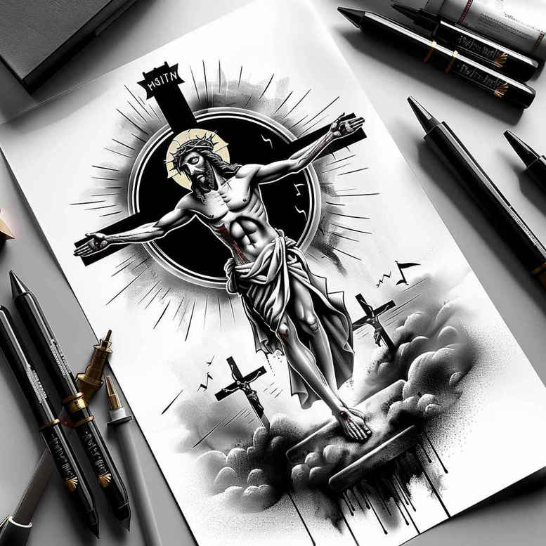 jesus-tattoo – tattoo design ideas free ai generated – depth-perception – for-toe – Gallery: jesus-inkby-ai