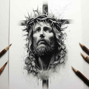 jesus-the-redeemer – tattoo design ideas free ai generated – smooth-gradients – for-lower-thigh – Gallery: jesus-inkby-ai