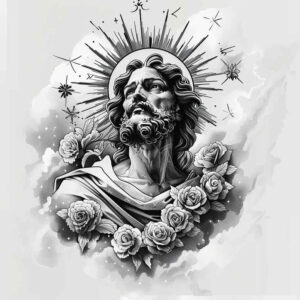 jesus-traditional-tattoo – tattoo design ideas free ai generated – hyper-detail – for-ribs – Gallery: jesus-inkby-ai