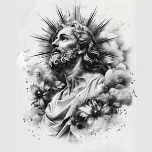 jesus-traditional-tattoo – tattoo design ideas free ai generated – light-and-shadow-play – for-thigh – Gallery: jesus-inkby-ai