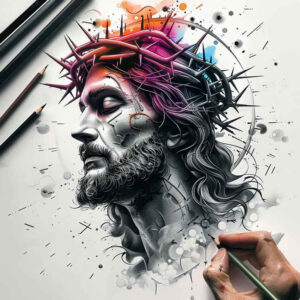 jesus-traditional-tattoo – tattoo design ideas free ai generated – skin-texture – for-ankle – Gallery: jesus-inkby-ai