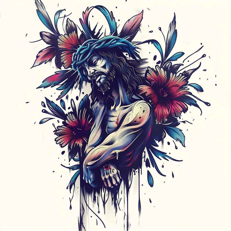 jesus-with-blessing-hand – tattoo design ideas free ai generated – realistic – for-foot – Gallery: jesus-inkby-ai