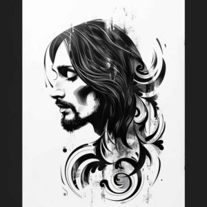 jesus-with-crown-of-thorns – tattoo design ideas free ai generated – blended-gradients – for-upper-chest – Gallery: jesus-inkby-ai