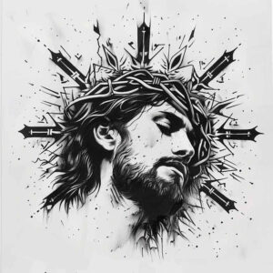 jesus-with-crown-of-thorns – tattoo design ideas free ai generated – delicate-highlight – for-upper-thigh – Gallery: jesus-inkby-ai