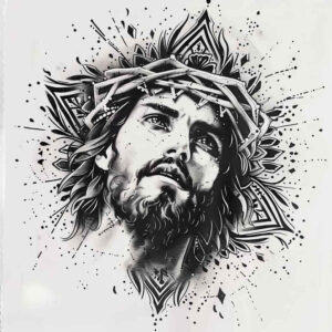 jesus-with-crown-of-thorns – tattoo design ideas free ai generated – depth-of-field – for-scapula – Gallery: jesus-inkby-ai