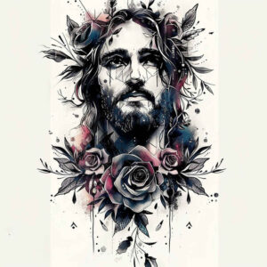 jesus-with-crown-of-thorns – tattoo design ideas free ai generated – illusion-of-depth – for-biceps – Gallery: jesus-inkby-ai