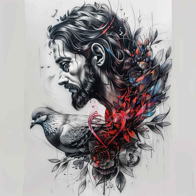 jesus-with-crown-of-thorns – tattoo design ideas free ai generated – light-and-shadow-play – for-temple – Gallery: jesus-inkby-ai