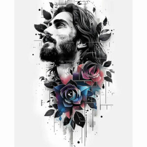 jesus-with-crown-of-thorns – tattoo design ideas free ai generated – photo-realistic – for-outer-arm – Gallery: jesus-inkby-ai