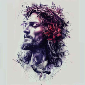 jesus-with-crown-of-thorns – tattoo design ideas free ai generated – realistic-color – for-hip – Gallery: jesus-inkby-ai