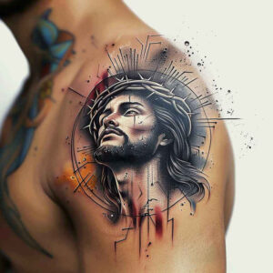 jesus-with-crown-of-thorns – tattoo design ideas free ai generated – smooth-gradients – for-chest – Gallery: jesus-inkby-ai